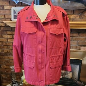 Burgundy XL Chore Barn Coat Large Pockets Canvas 100% Cotton Jacket Womens